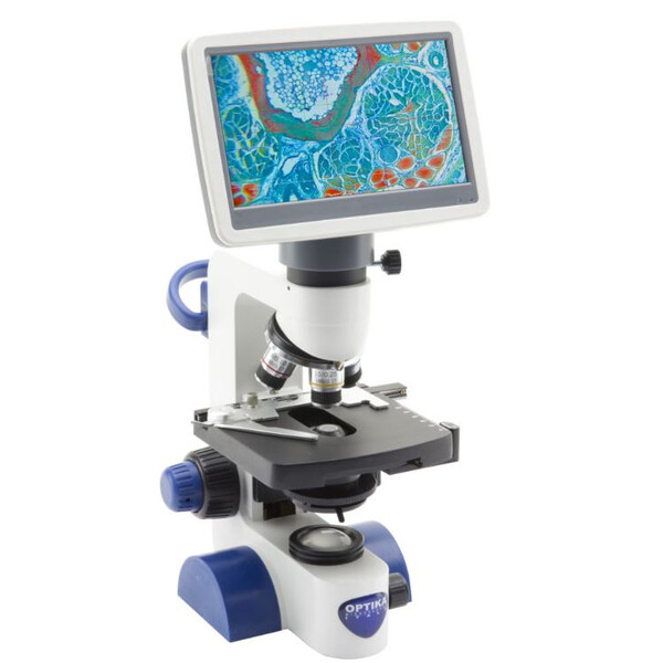 Optika Microscoop B-62V, Scherm, 7 inch, DIN, achro, 40-400x, LED, 1W, Kruistafel, Condensor Abbe