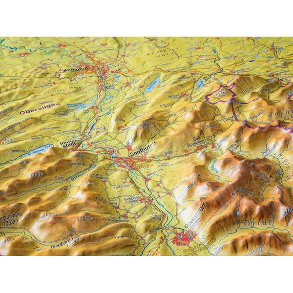 Georelief Regionale kaart Allgäu Bodensee 3D Reliefkarte (77 x 57 cm)