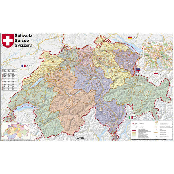 Stiefel Kaart Schweiz politisch mit Postleitzahlen (95 x 62 cm)