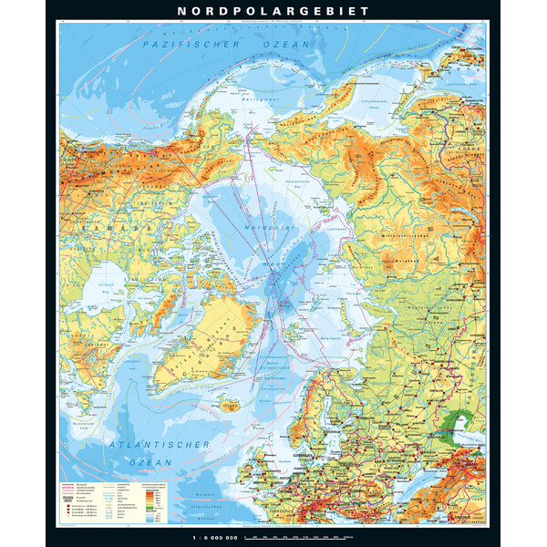 PONS Regionale kaart Nordpolargebiet physisch (210 x 230 cm)