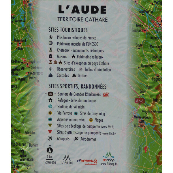 3Dmap Regionale kaart L'Aude (61 x 41 cm)