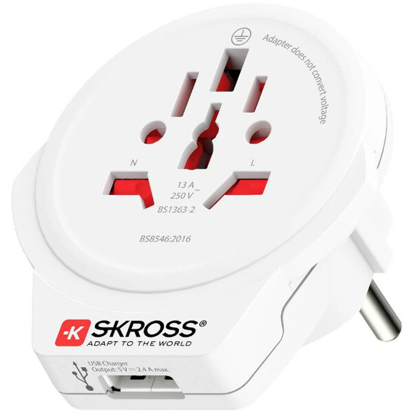 Skross Stroomvoorziening Reisadapter Wereld naar Europe USB 1.0
