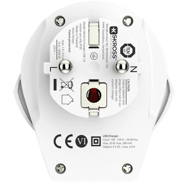 Skross Stroomvoorziening Reisadapter Wereld naar Europe USB 1.0