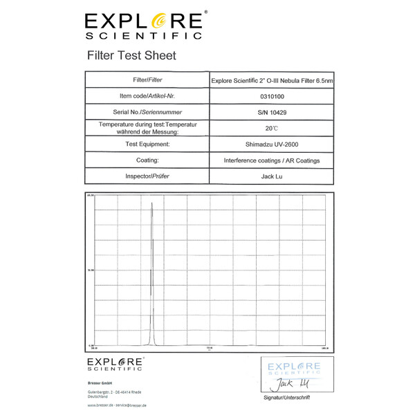 Explore Scientific Filters OIII 6,5nm 2"