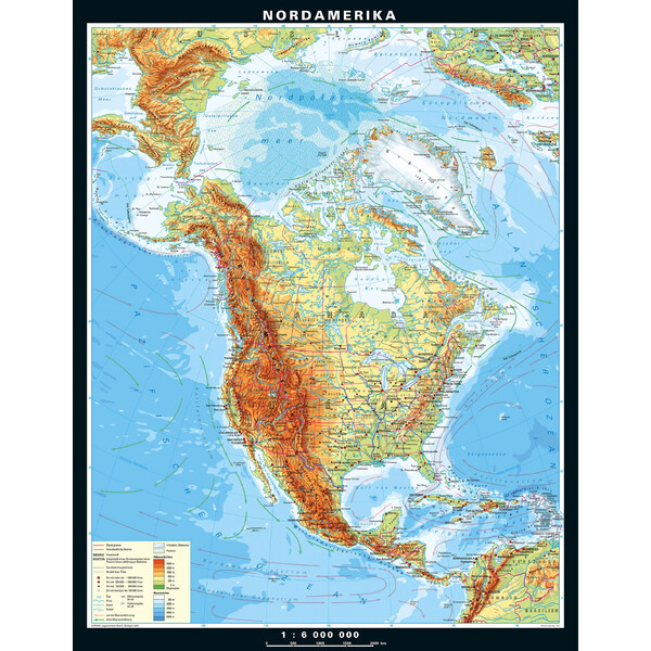 PONS continentkaart Noord Amerika fysiek (158 x 203 cm)