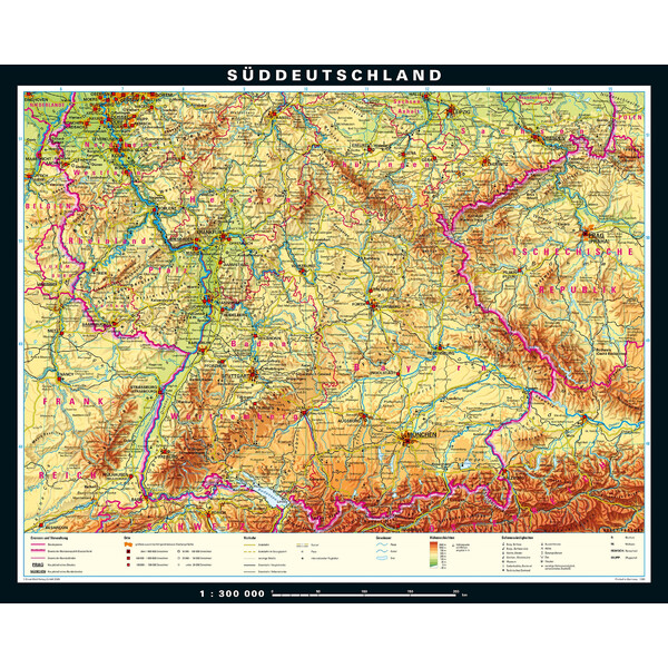 PONS Regionale kaart Süddeutschland physisch (243 x 197 cm)