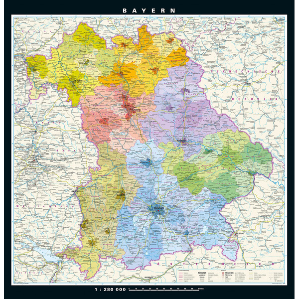 PONS Regionale kaart Bayern physisch/politisch (148 x 150 cm)