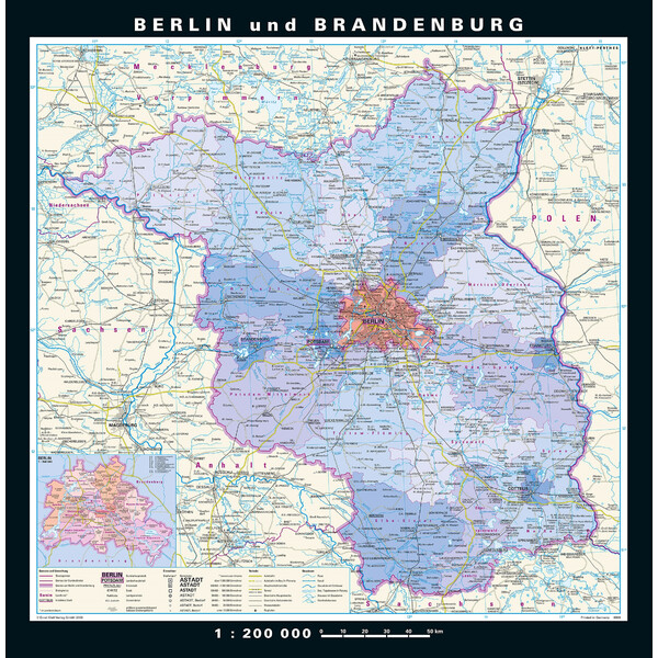 PONS Regionale kaart Berlijn-Brandenburg fysiek en politiek (148 x 150 cm)