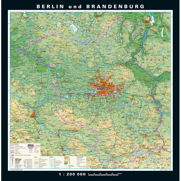 PONS Regionale kaart Berlijn-Brandenburg fysiek en politiek (148 x 150 cm)