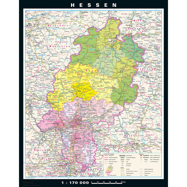 PONS Regionale kaart Hessen physisch/politisch (148 x 183 cm)