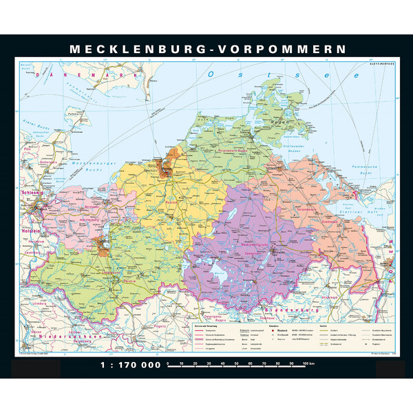 PONS Regionale kaart Mecklenburg-Vorpommern fysiek en politiek (178 x 148 cm)