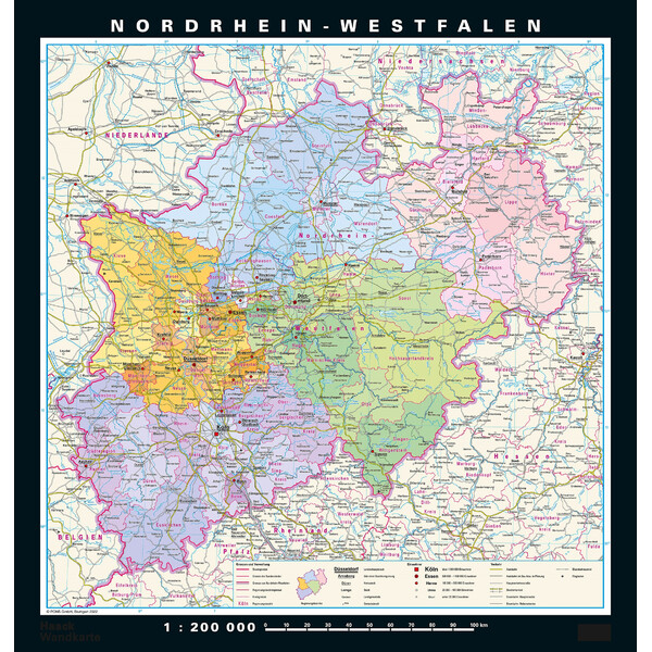 PONS Regionale kaart Nordrhein-Westfalen physisch/politisch (148 x 155 cm)