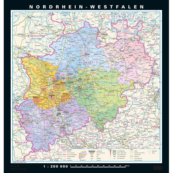 PONS Regionale kaart Nordrhein-Westfalen fysiek en politiek (148 x 155 cm)