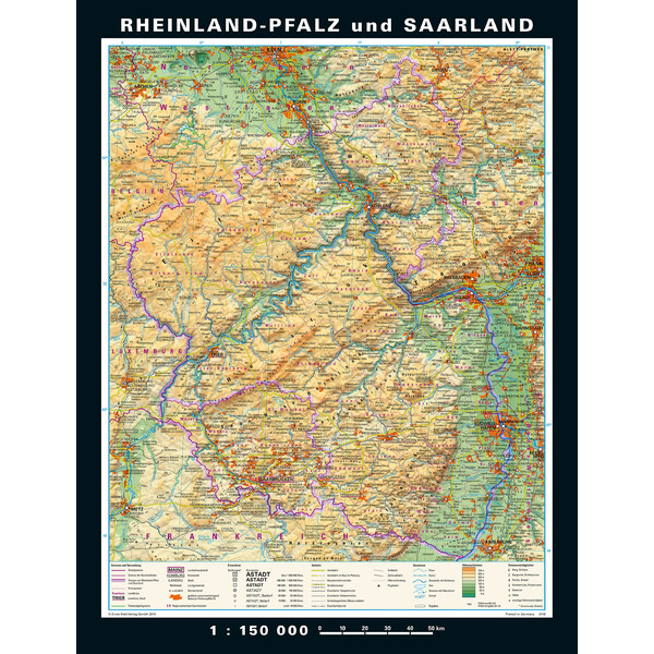 PONS Regionale kaart Rheinland-Pfalz und Saarland physisch/politisch (148 x 193 cm)