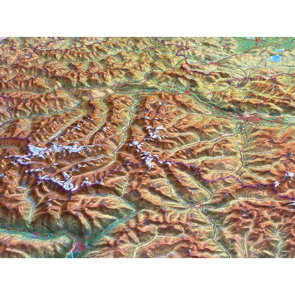 Georelief Regionale kaart Tirol (77 x 57 cm) 3D Reliefkarte mit Alu-Rahmen