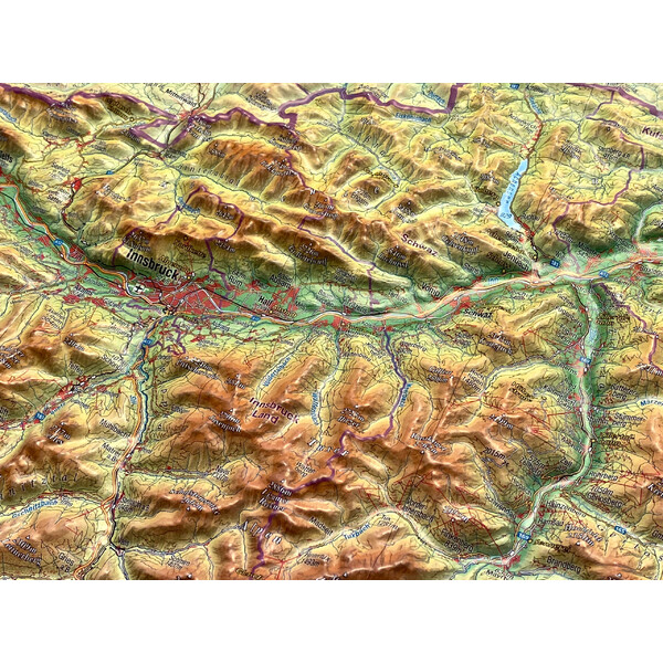 Georelief Regionale kaart Tirol (78 x 58 cm) 3D Reliefkarte mit Holzrahmen