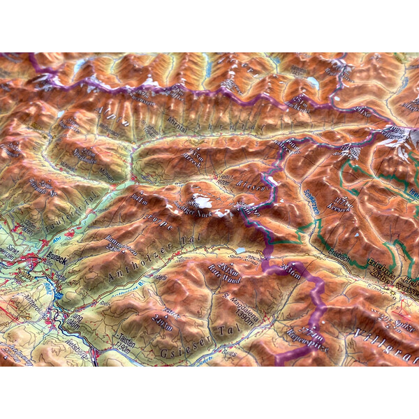 Georelief Regionale kaart Tirol (78 x 58 cm) 3D Reliefkarte mit Holzrahmen