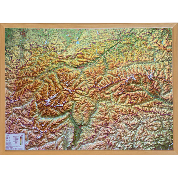 Georelief Regionale kaart Tirol (78 x 58 cm) 3D Reliefkarte mit Holzrahmen