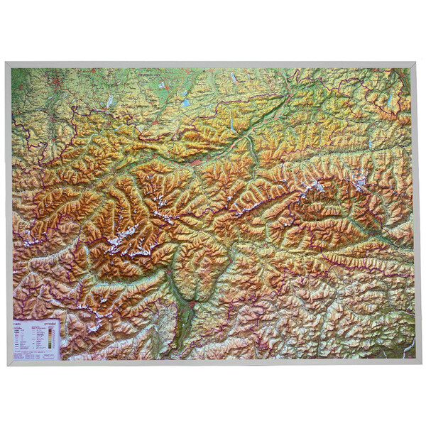 Georelief Regionale kaart Tirol (77 x 57 cm) 3D Reliefkarte mit Alu-Rahmen