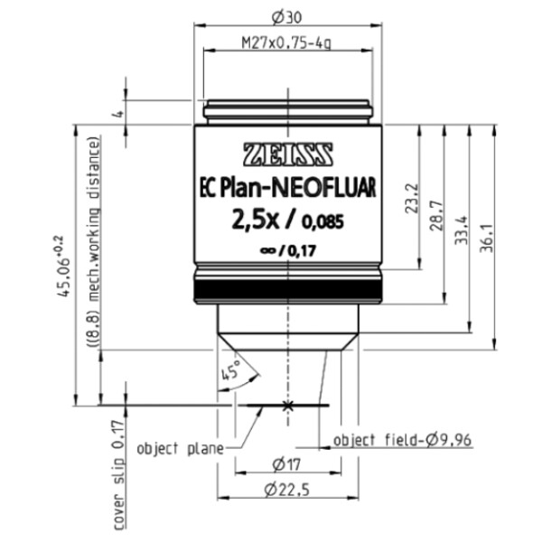 ZEISS Objectief EC Plan-Neofluar, 2.5x/0.085 wd=8.8mm