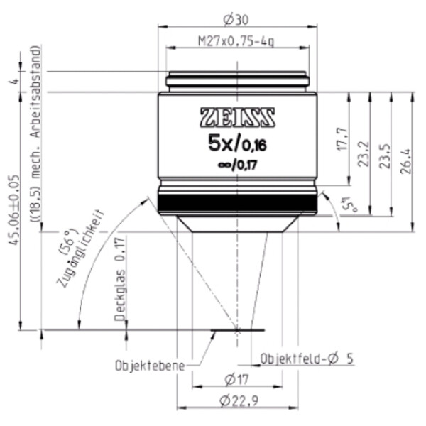 ZEISS Objectief EC Plan-Neofluar, 5x/0.16 wd= 8.5mm