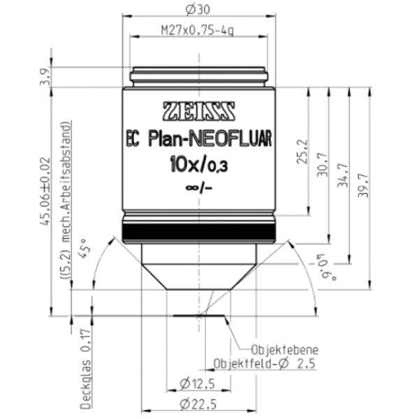 ZEISS Objectief EC Plan-Neofluar, 10x/0.3 wd=5.2mm