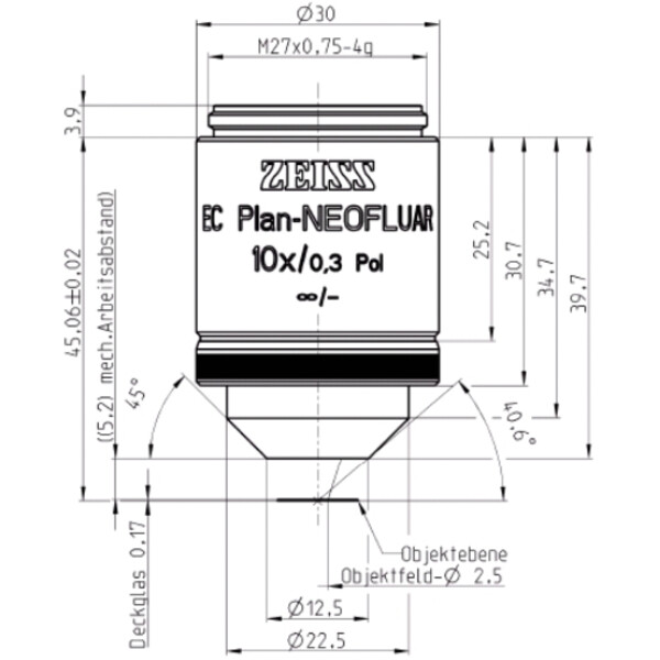 ZEISS Objectief EC Plan-Neofluar, POL, 10x/0.3 Pol wd=5.2mm