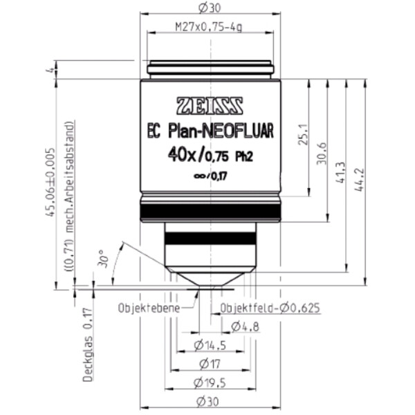 ZEISS Objectief EC Plan-Neofluar,Ph2 , 40x/0,75, wd=0,71