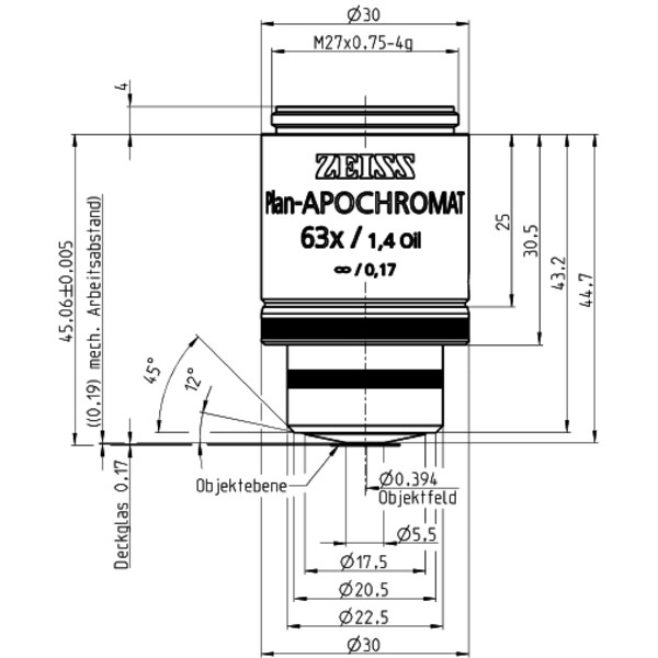 ZEISS Objectief Objektiv Plan-Apochromat,  incl. 100 cover glasses,63x/1,4 Oil incl. wd=0,19mm