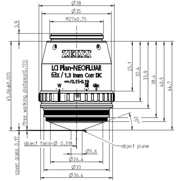 ZEISS Objectief Objektiv LCI Plan-Neofluar 63x/1,3 Imm Korr DIC wd=0,17mm