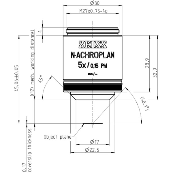 ZEISS Objectief N-Achroplan 5x/0.15 Ph1 wd=12.0mm
