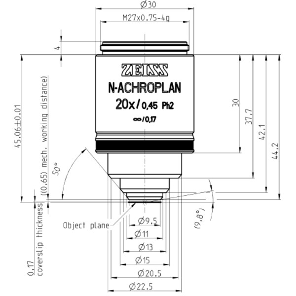 ZEISS Objectief Objektiv N-Achroplan 20x/0,45 Ph2 wd=0,65mm