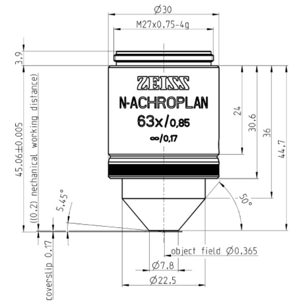 ZEISS Objectief N-Achroplan 63x/0.85 wd=0.20mm