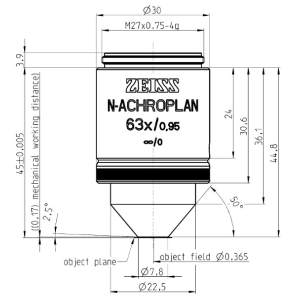 ZEISS Objectief Objektiv N-Achroplan 63x/0,95 D=0 wd=0,17mm