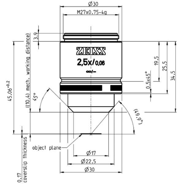 ZEISS Objectief A-Plan 2.5x/0.06 wd=10.4mm