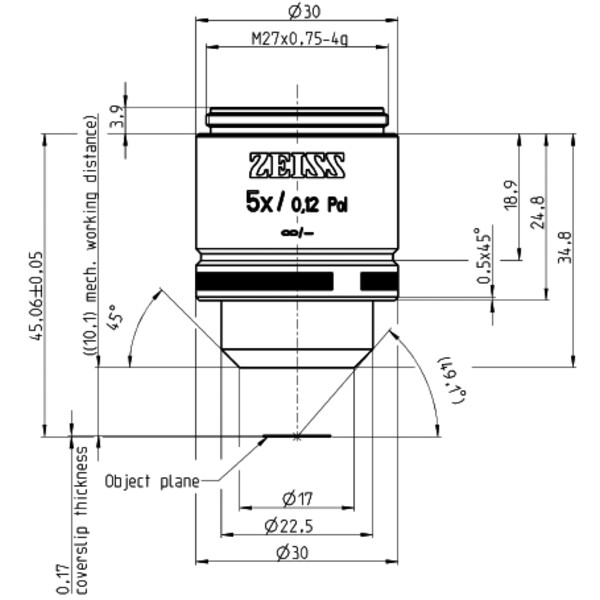 ZEISS Objectief Objektiv A-Plan 5x/0,12 Pol wd=10,1mm