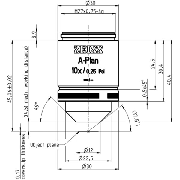 ZEISS Objectief Objektiv A-Plan 10x/0,25 Pol wd=4,5mm