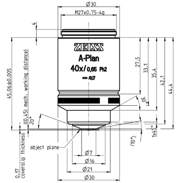 ZEISS Objectief A-Plan 40x/0.65 Ph2 wd=a=0.45mm
