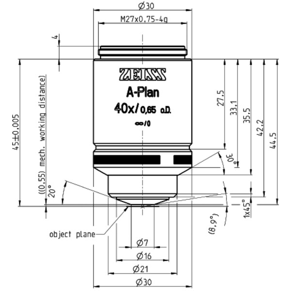 ZEISS Objectief A-Plan 40x/0.65 D=0 wd=0.55mm