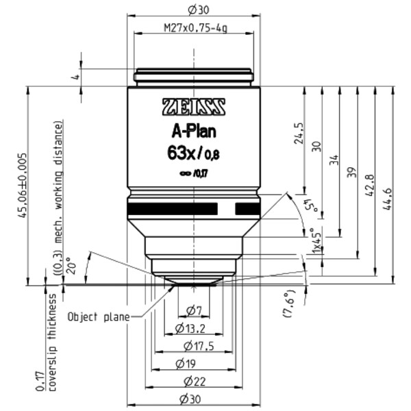 ZEISS Objectief A-Plan 63x/0.8 wd=0.30mm