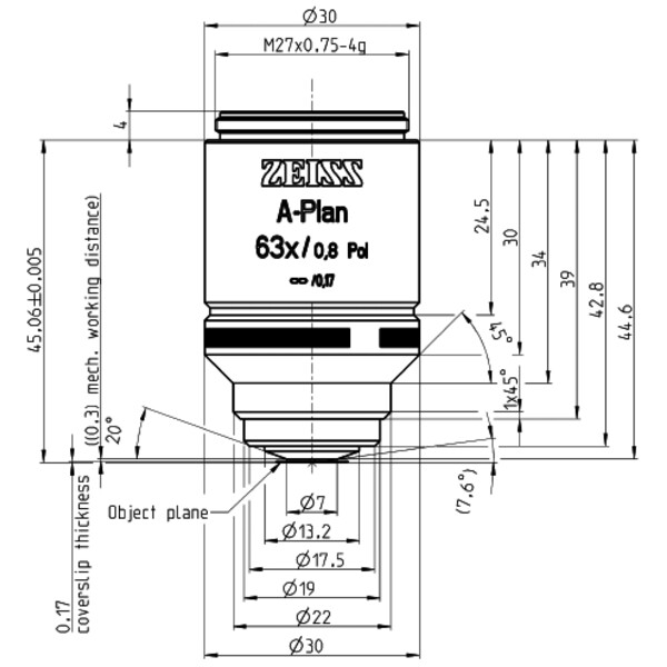 ZEISS Objectief A-Plan 63x/0.8 Pol wd=0.30mm