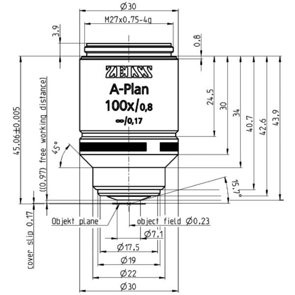 ZEISS Objectief A-Plan 100x/0.8 wd=0.97mm