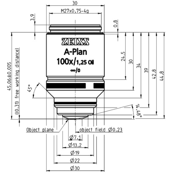 ZEISS Objectief A-Plan 100x/1.25 Olie D=0 wd=0.31mm