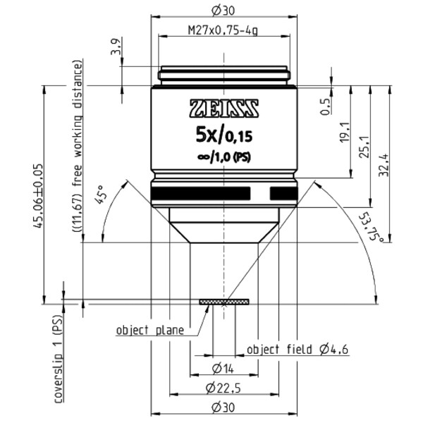 ZEISS Objectief LD A-Plan 5x/0.15 wd=11.7mm