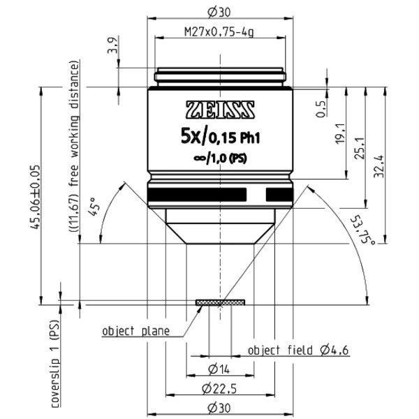ZEISS Objectief LD A-Plan 5x/0.15 Ph1 wd=11.7mm