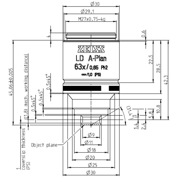 ZEISS Objectief LD A-Plan 63x/0.65 Ph2 wd=1.8mm