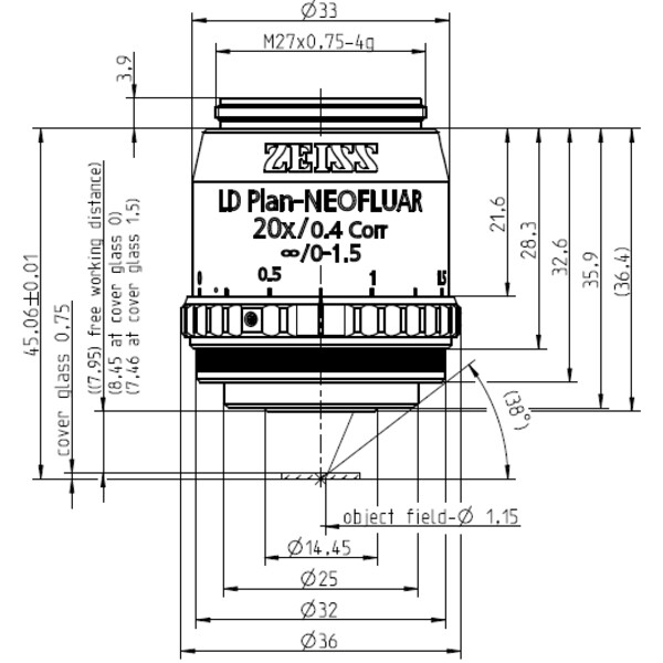 ZEISS Objectief Objektiv LD Plan-Neofluar 20x/0,4 Korr Ph1 Ph2- wd=8,4mm