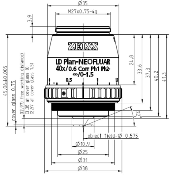 ZEISS Objectief Objektiv LD Plan-Neofluar 40x/0,6 Korr Ph1 Ph2- wd=3,3mm