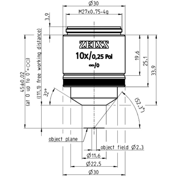 ZEISS Objectief EC Epiplan 10x/0.25 Pol wd=11.0mm