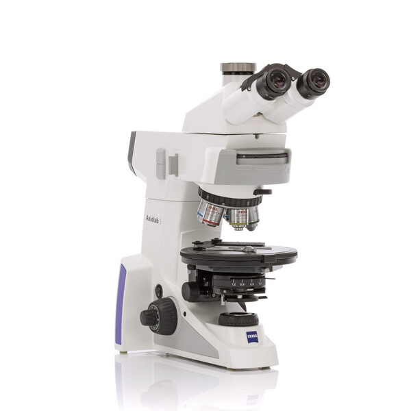 ZEISS Microscoop Axiolab 5 Pol, trino, infinity, plan, neofluar, 5x, 10x, 20x, 40x, 10x/23, Dl, LED, 10W, 5xH Pol gecodeerd, incl. lambda comp., dradenkruisplaat & objectgeleider